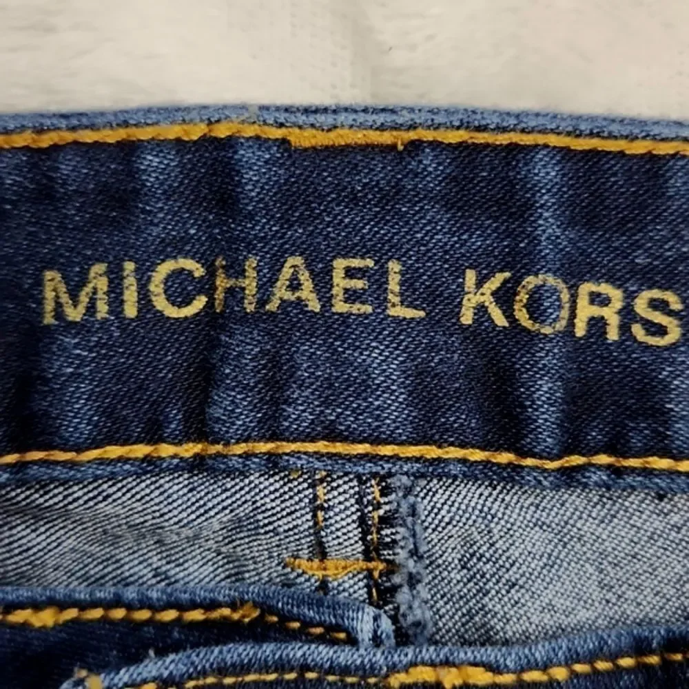Michael Kors Skinny Jeans Women's Size 2 Dark Wash Gold Zip Pocket Stretch Denim